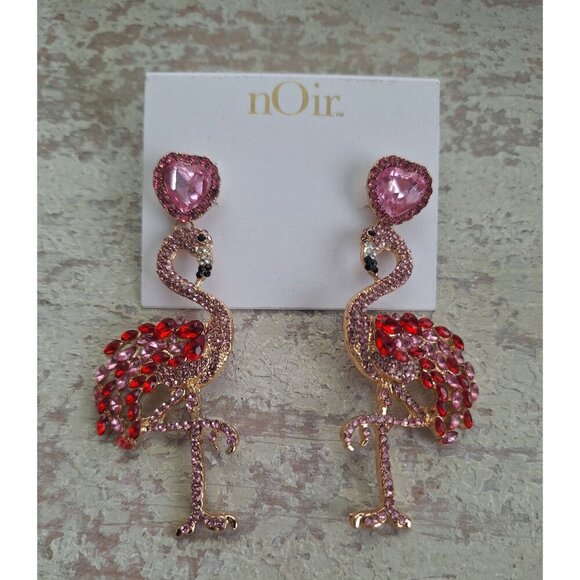 Noir Pink & Red Crystal Flamingo Dangling Stud Earrings - Picture 1 of 4